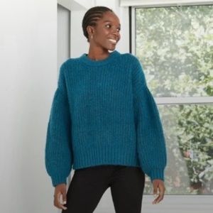 A New Day Blue Knit Balloon Sleeve Sweater